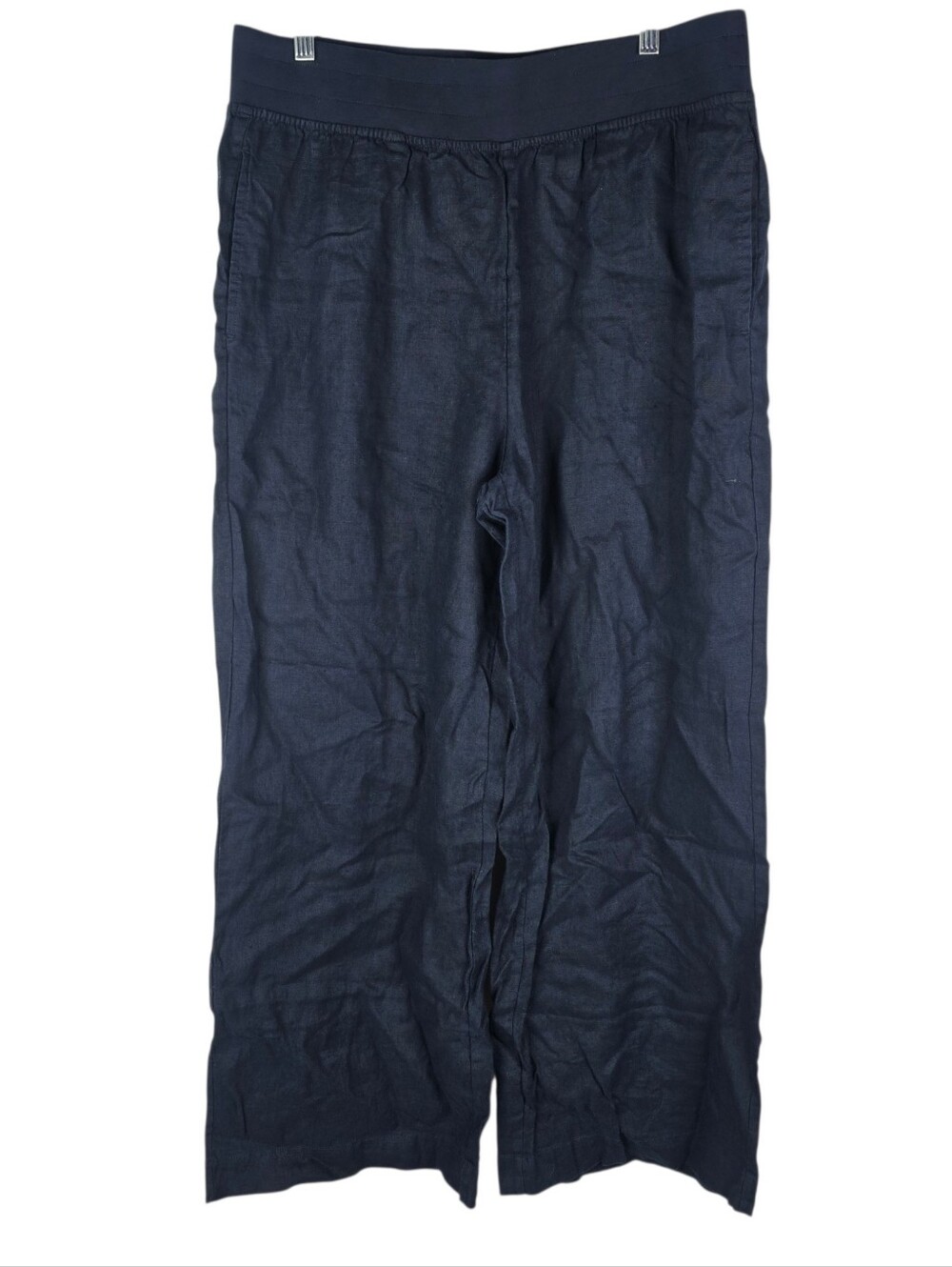 Soft Surroundings Aliso Point 100% Linen Pants Size LARGE Navy Pull On Wide Leg